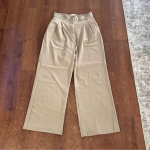 Wide Leg Khaki Trousers - Neutral Tan